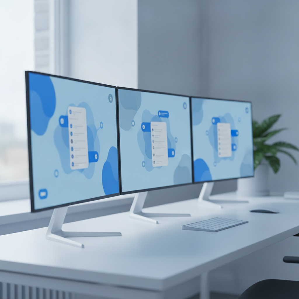 Three AI answer panes side by side on a desk, no text overlay