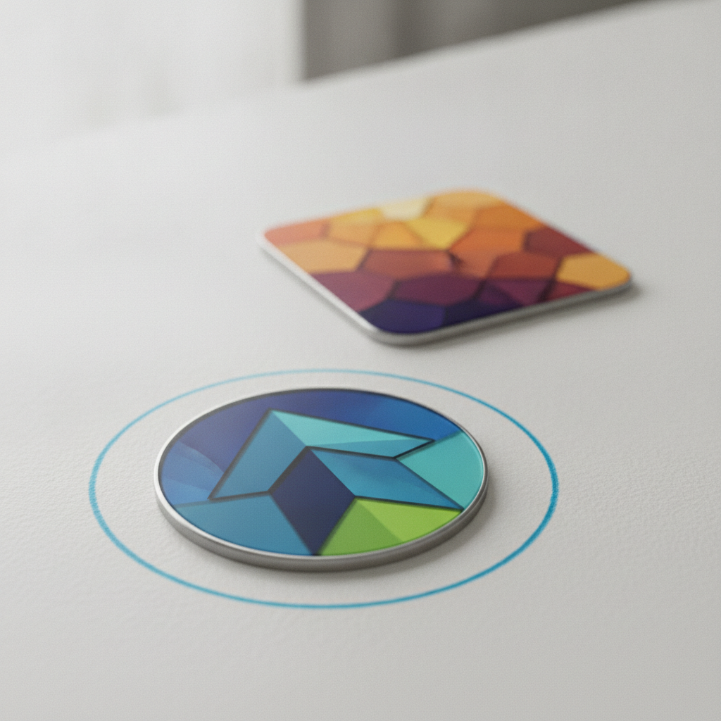 Two app icons on a desk with one circled, no text overlay